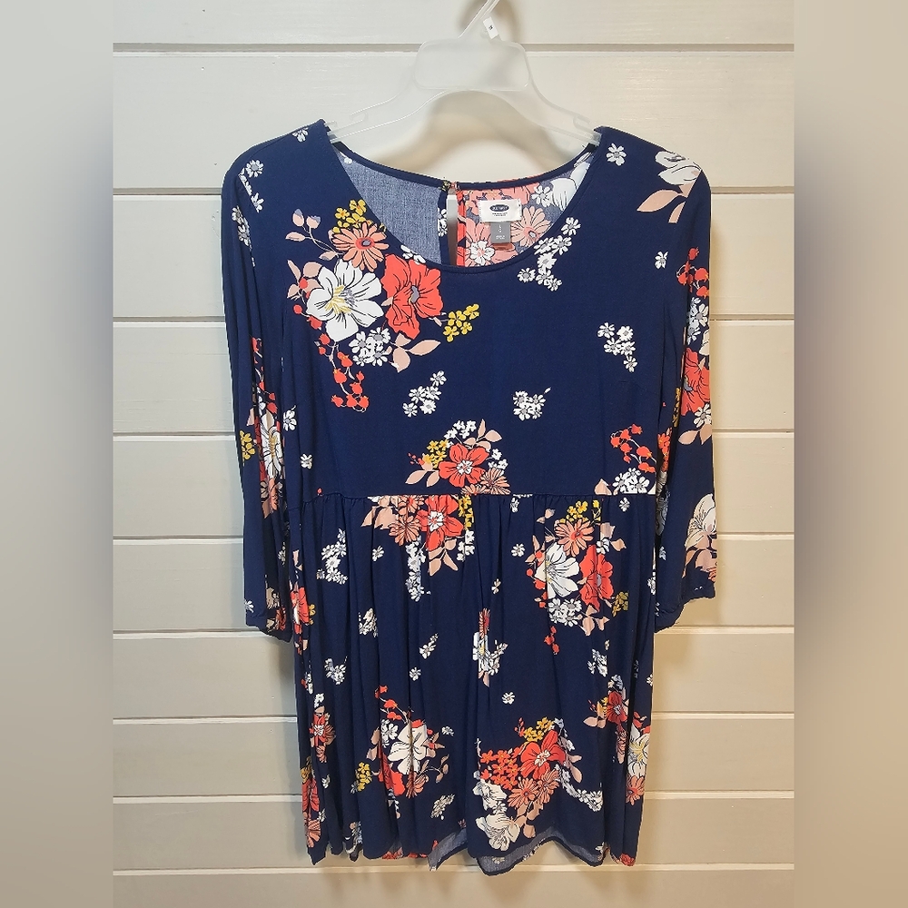Babydoll Floral Dress from Old Navy, size Large, Navy Blue